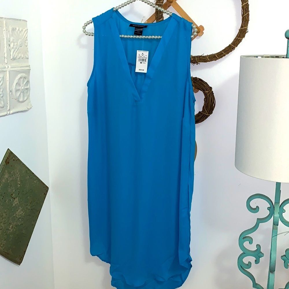NEW Ashley Stewart Dress 14/16 Royal Blue Sleeveless V-Neck Pleated Shift Plus